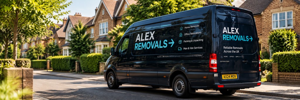 Alex Removals van on a residential street during a house move